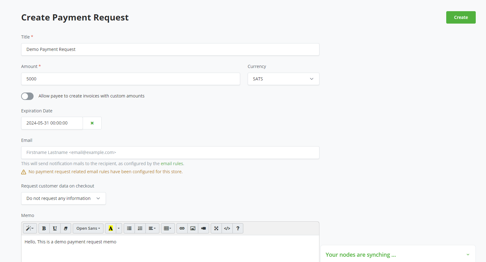 Payment Request 作成画面