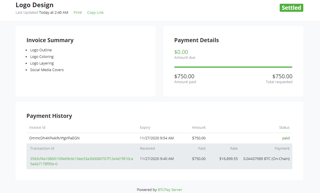 支払い済み Payment Request を表示