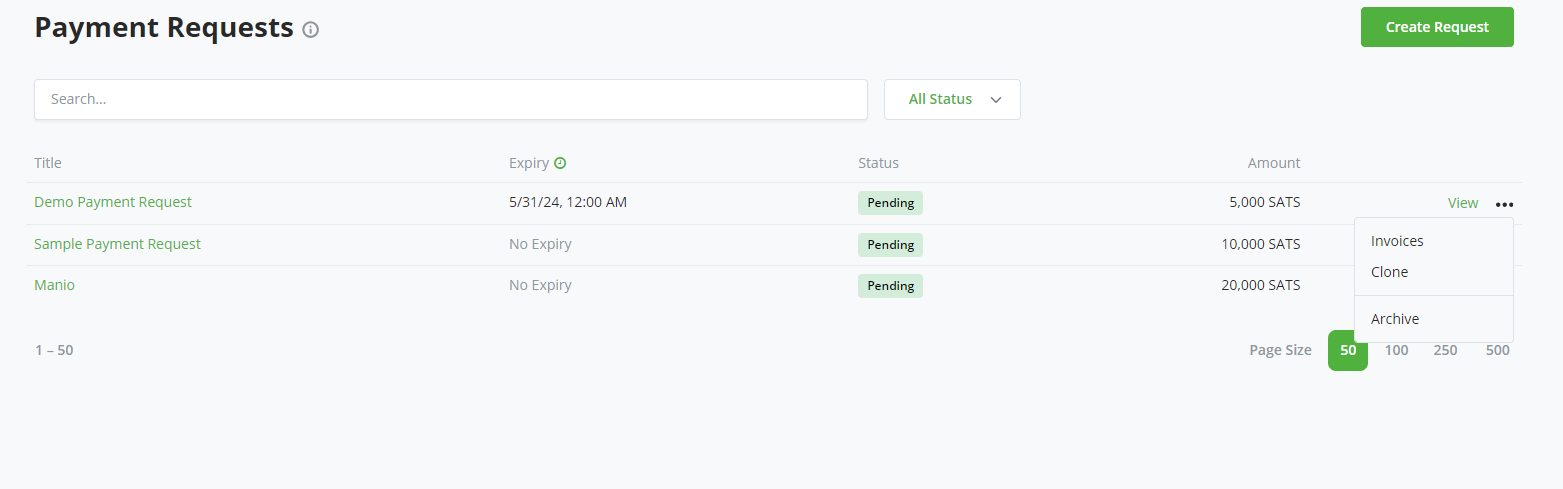 Payment Request 一覧を表示