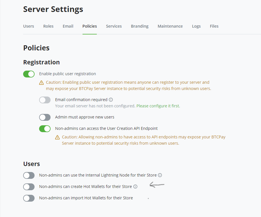 BTCPay Server settings BTCPay Server settings