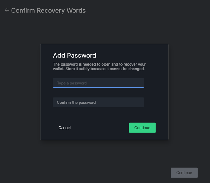 Wasabi Add Wallet Add Password Wasabi Add Wallet Add Password