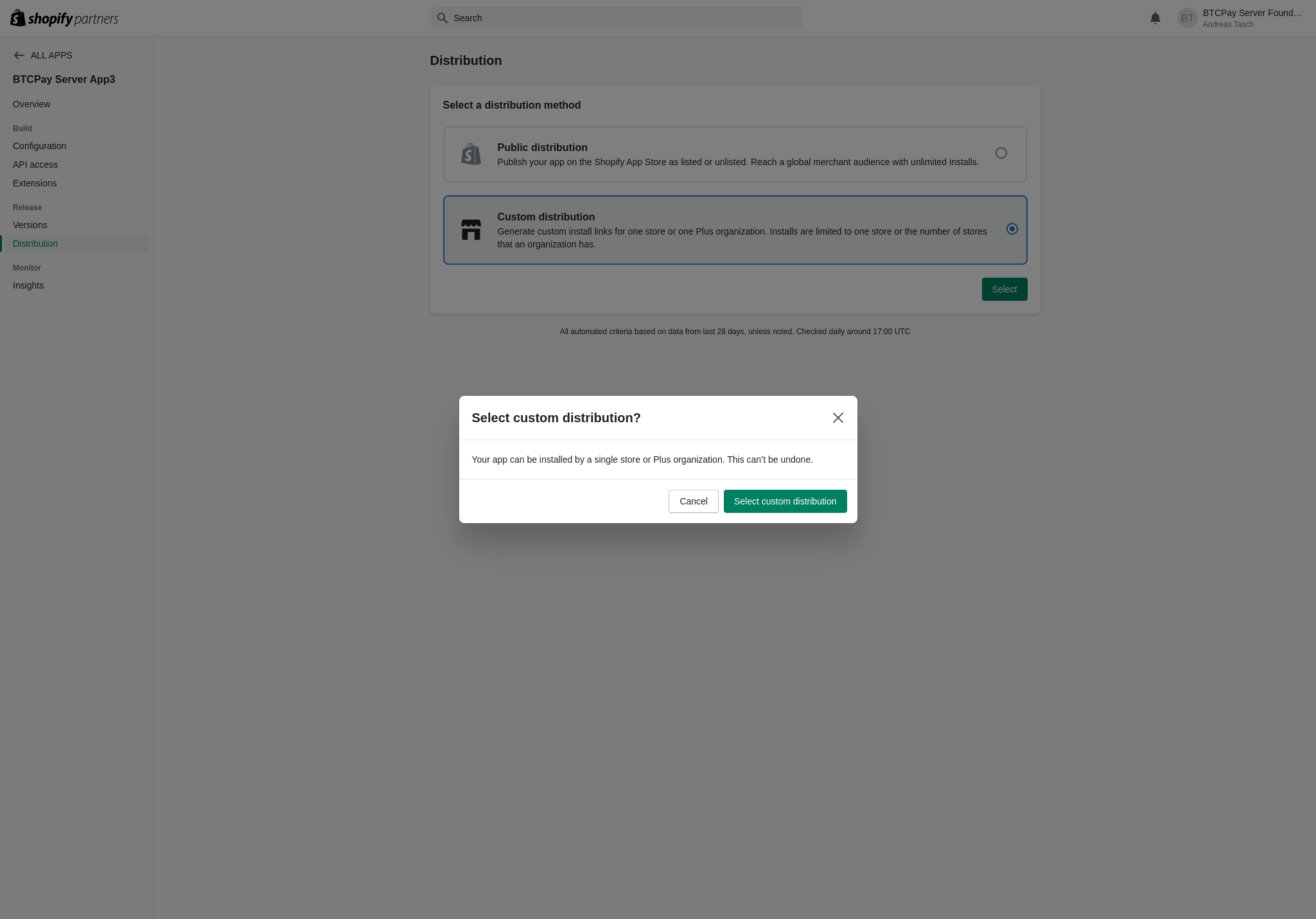 App install: confirm custom distribution
