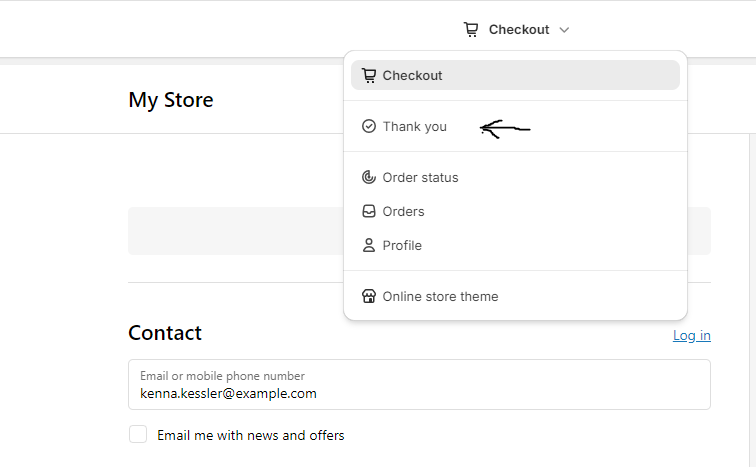 Store setup: switch to thank you page