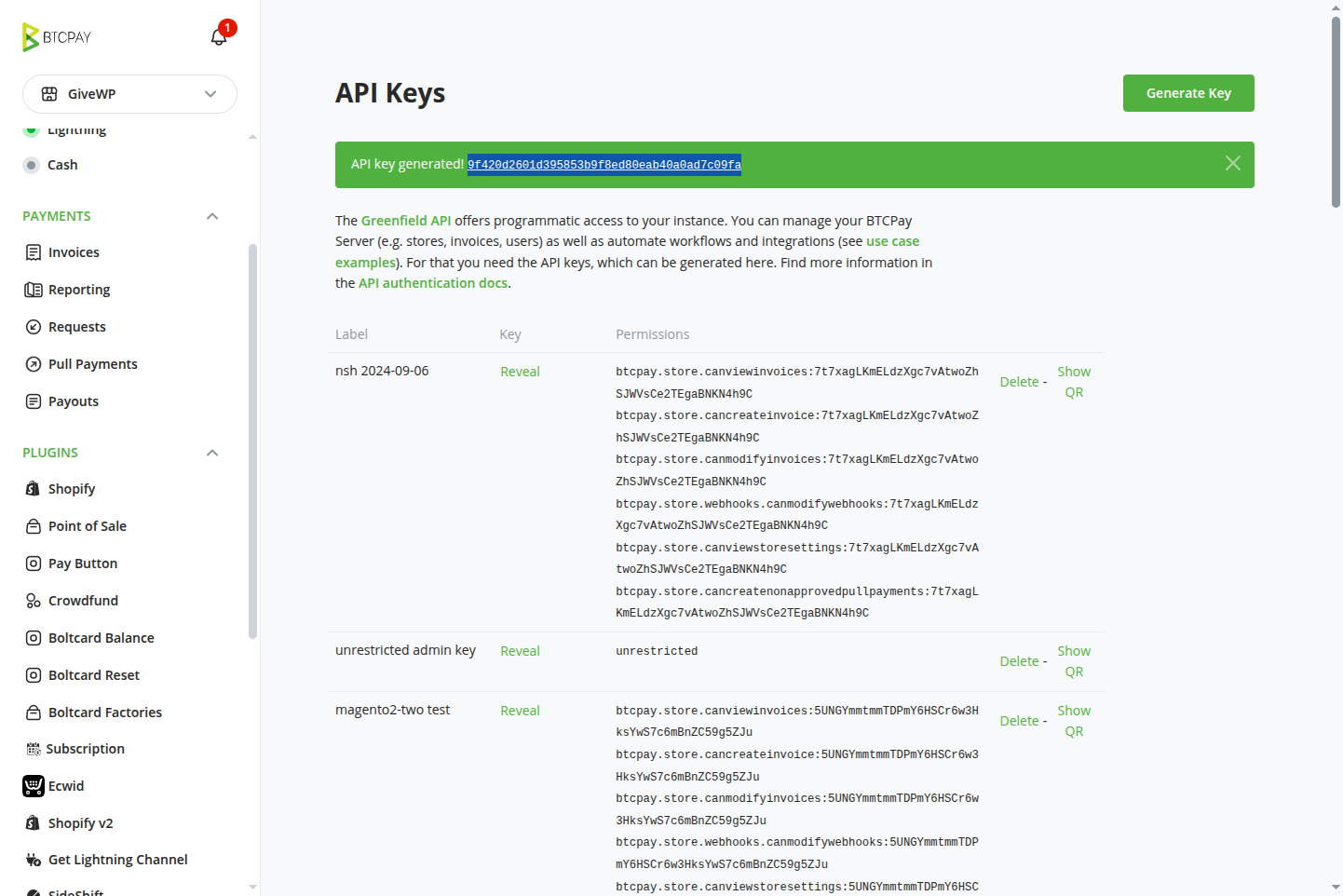 BTCPay for GiveWP: API Keys Save