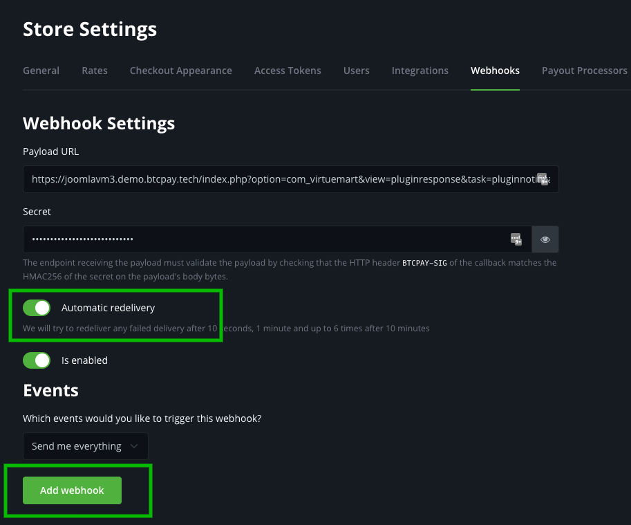 BTCPay Joomla VirtueMart: Webhook payload URL BTCPay Joomla VirtueMart: Webhook payload URL