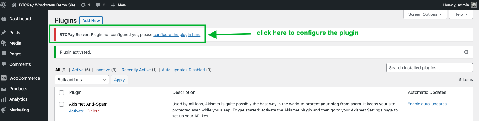 BTCPay WordPress V2: BTCPay Settings へのリンク