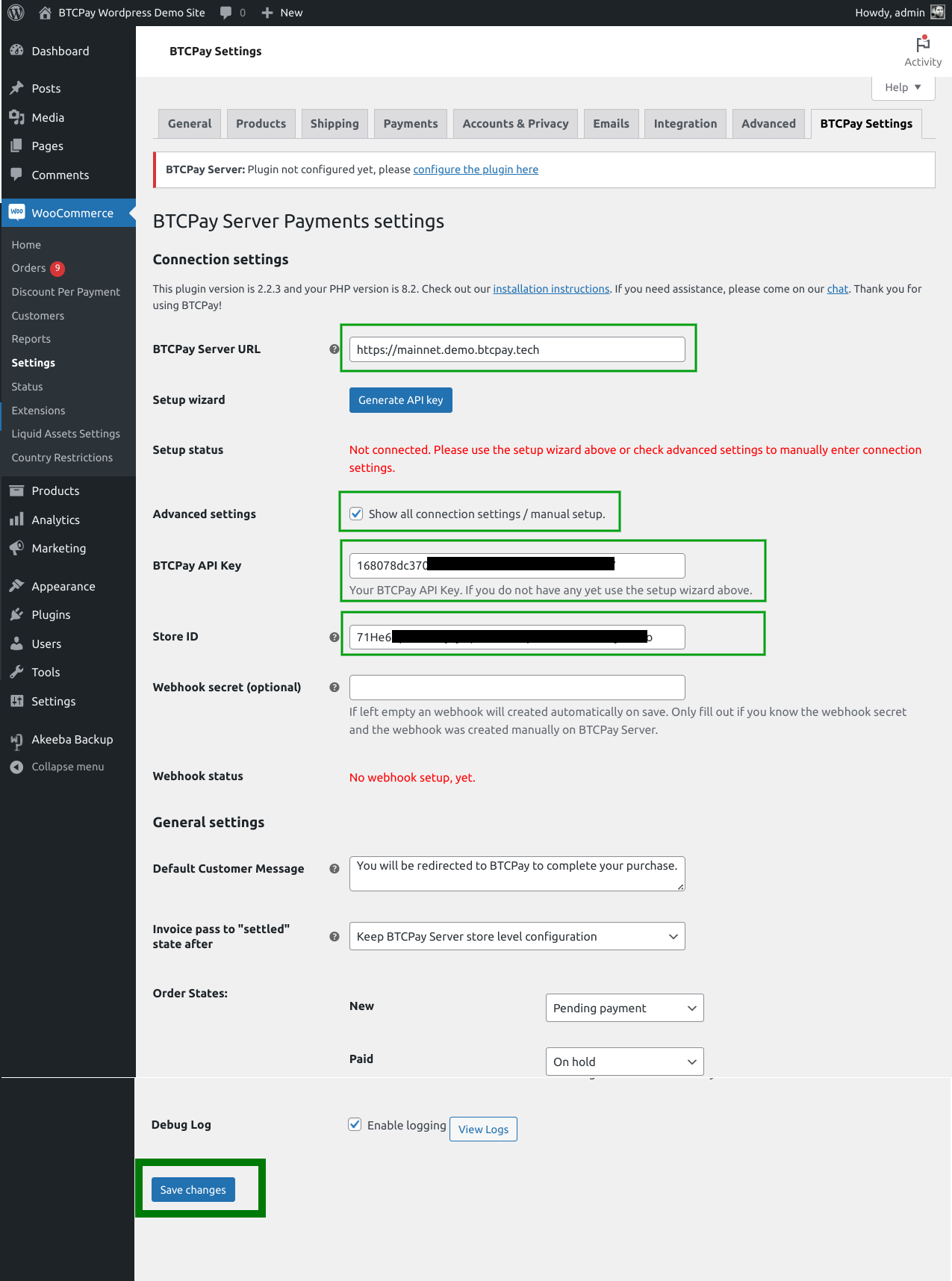 BTCPay WordPress V2: BTCPay Settings フォームを保存
