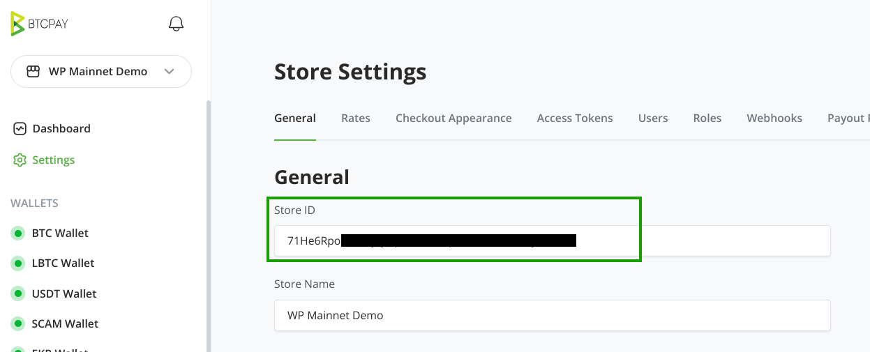 BTCPay WordPress V2: Store ID をコピー