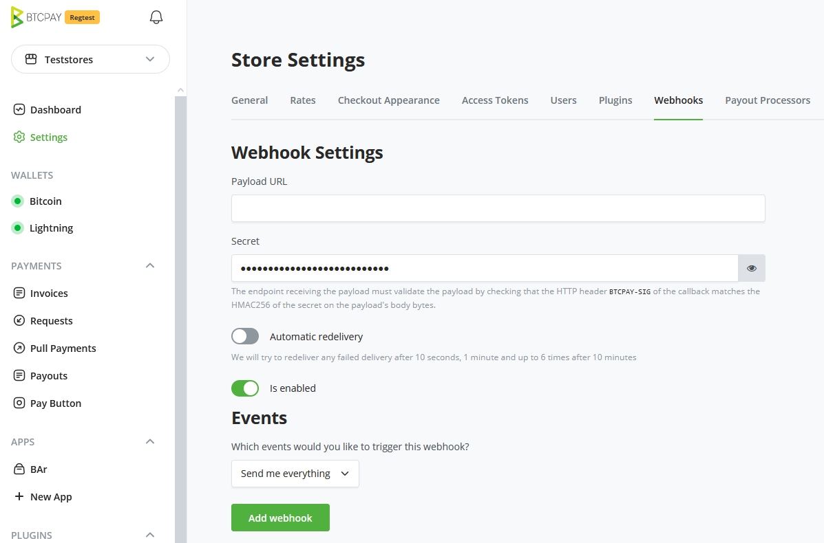 新しい Webhook の作成 新しい Webhook の作成