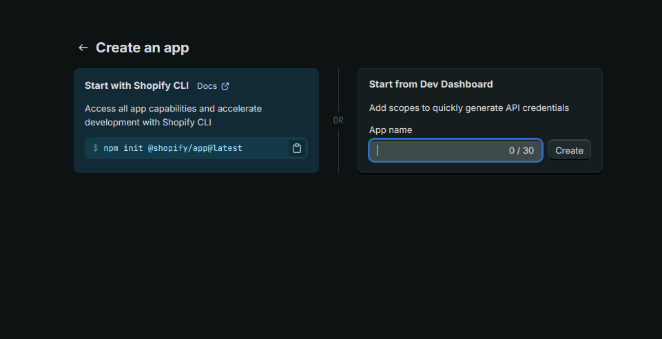 Shopify-App: Create app manually
