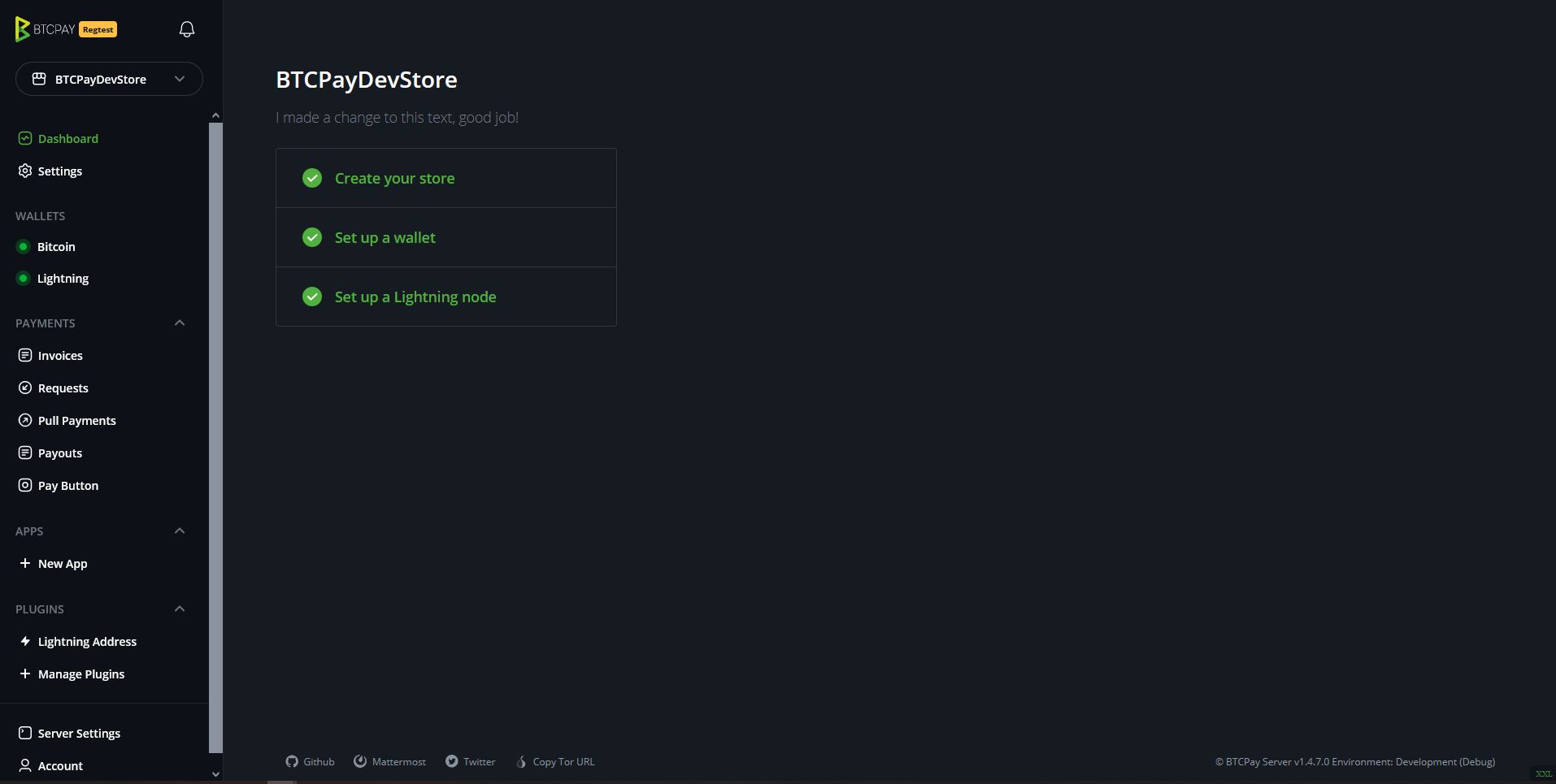 ローカル Regtest の BTCPay ローカル Regtest の BTCPay