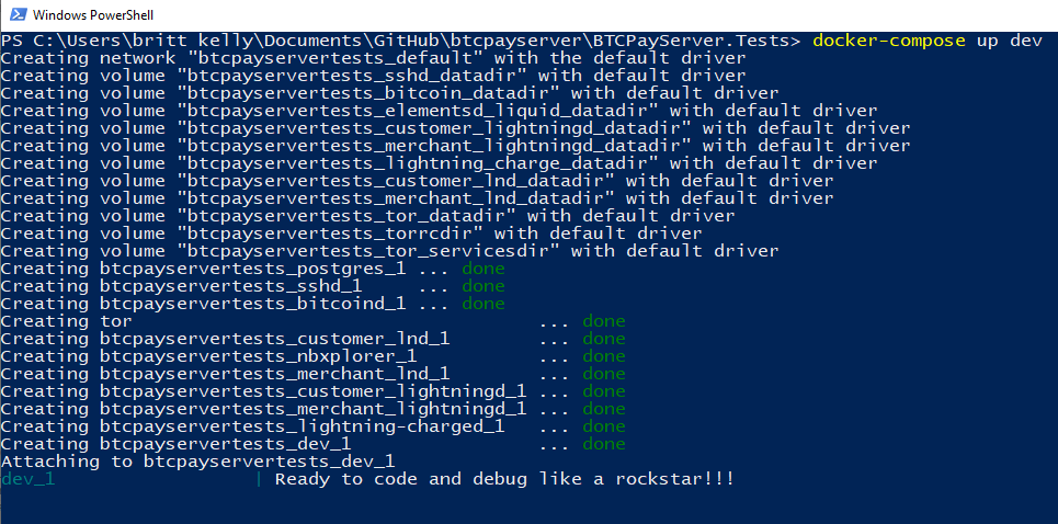 BTCPayServer.Tests の PowerShell ターミナル BTCPayServer.Tests の PowerShell ターミナル