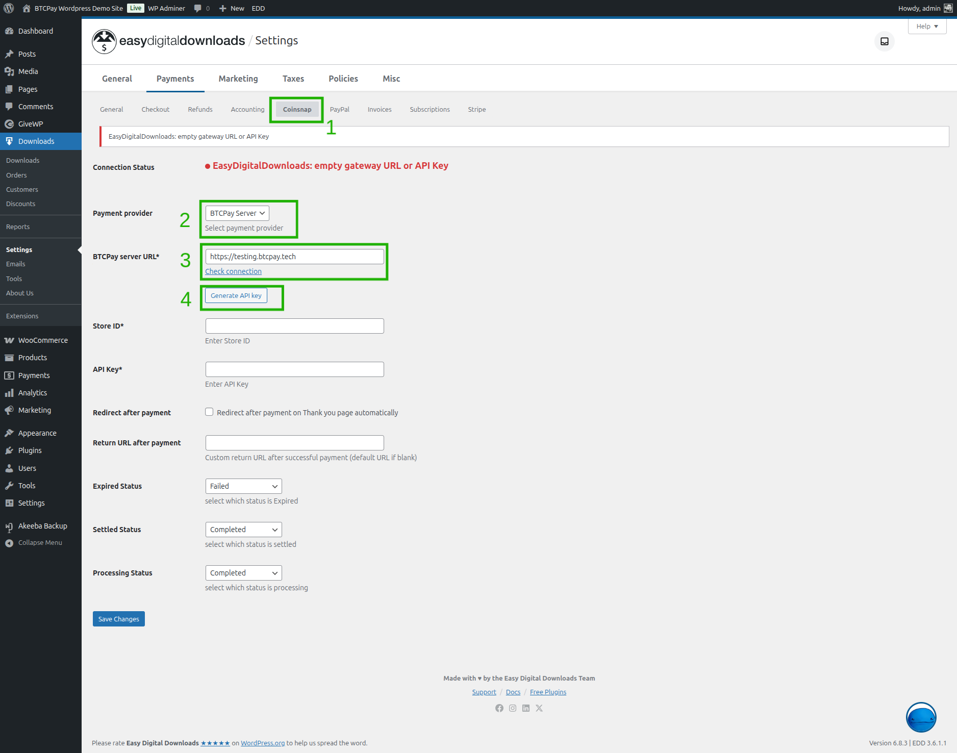Bitcoin for EDD: Start setup wizard