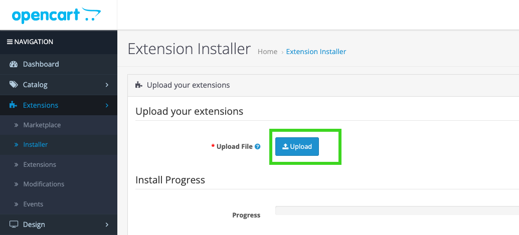 BTCPay OpenCart: 拡張機能アップロード