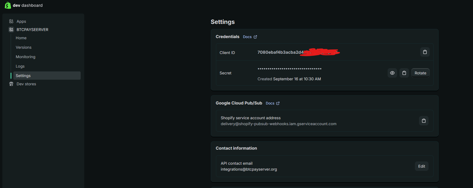 Shopify-App: client id and secret