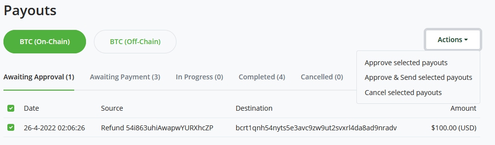 BTCPay Server ペイアウトタブ BTCPay Server ペイアウトタブ